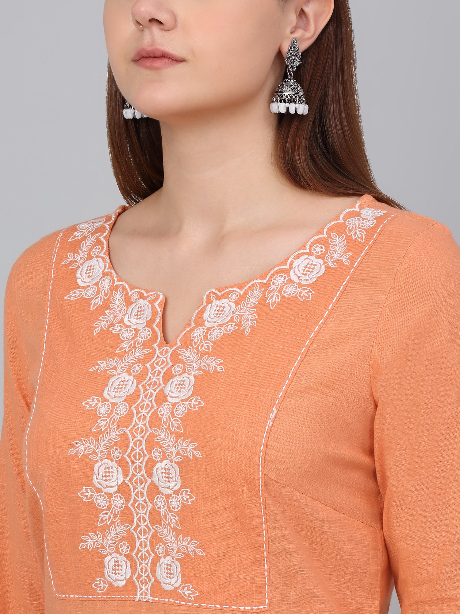 Women's Orange Solid Kurta Pant Plazzo Set - Image 5