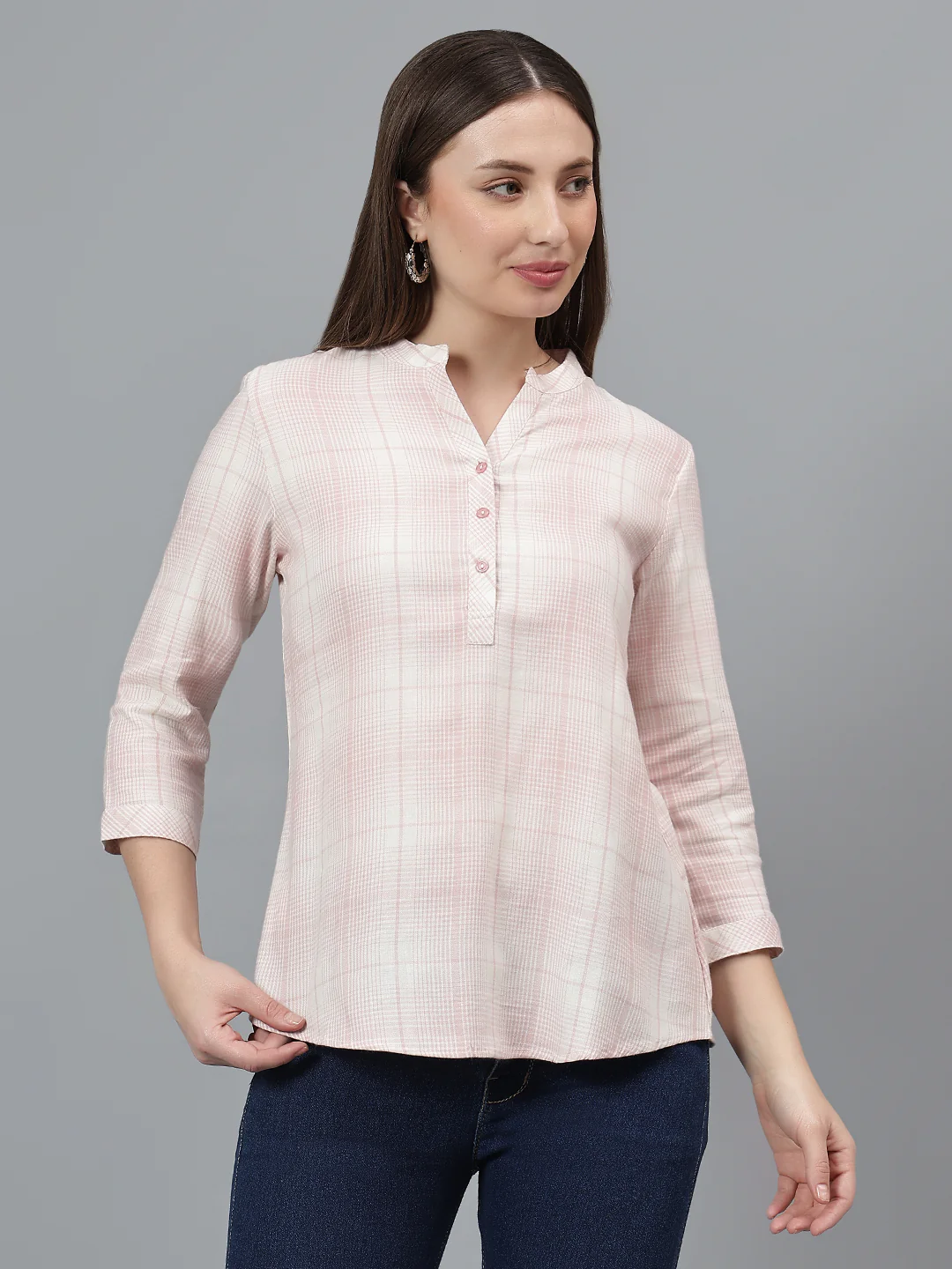 Women's Pink Check Casual Top - Image 2