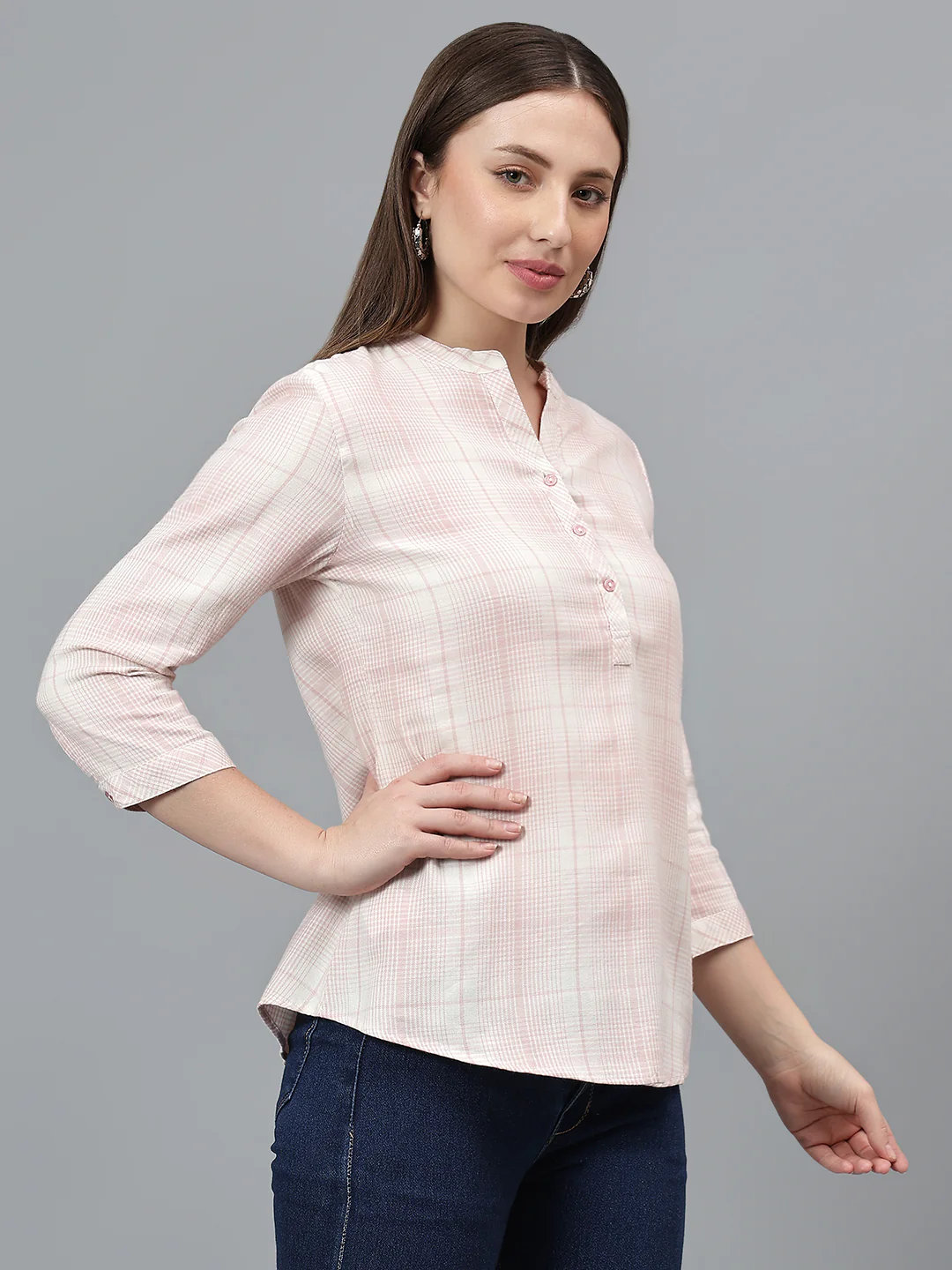 Women's Pink Check Casual Top - Image 4
