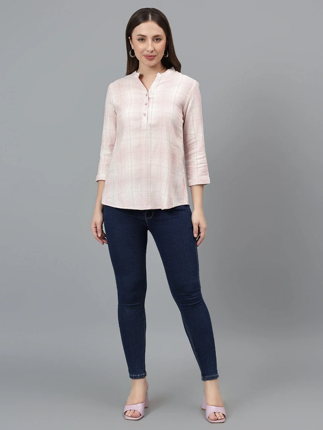Women's Pink Check Casual Top - Image 7