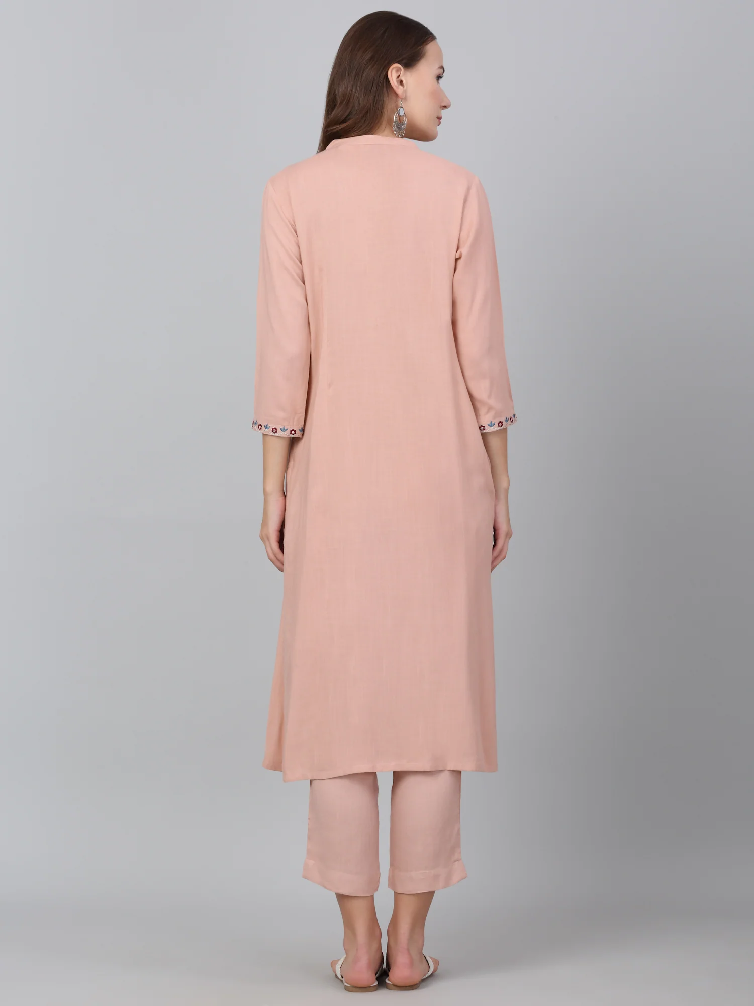 Women's Pink Embroidered Casual Kurta Plazzo Set - Image 2