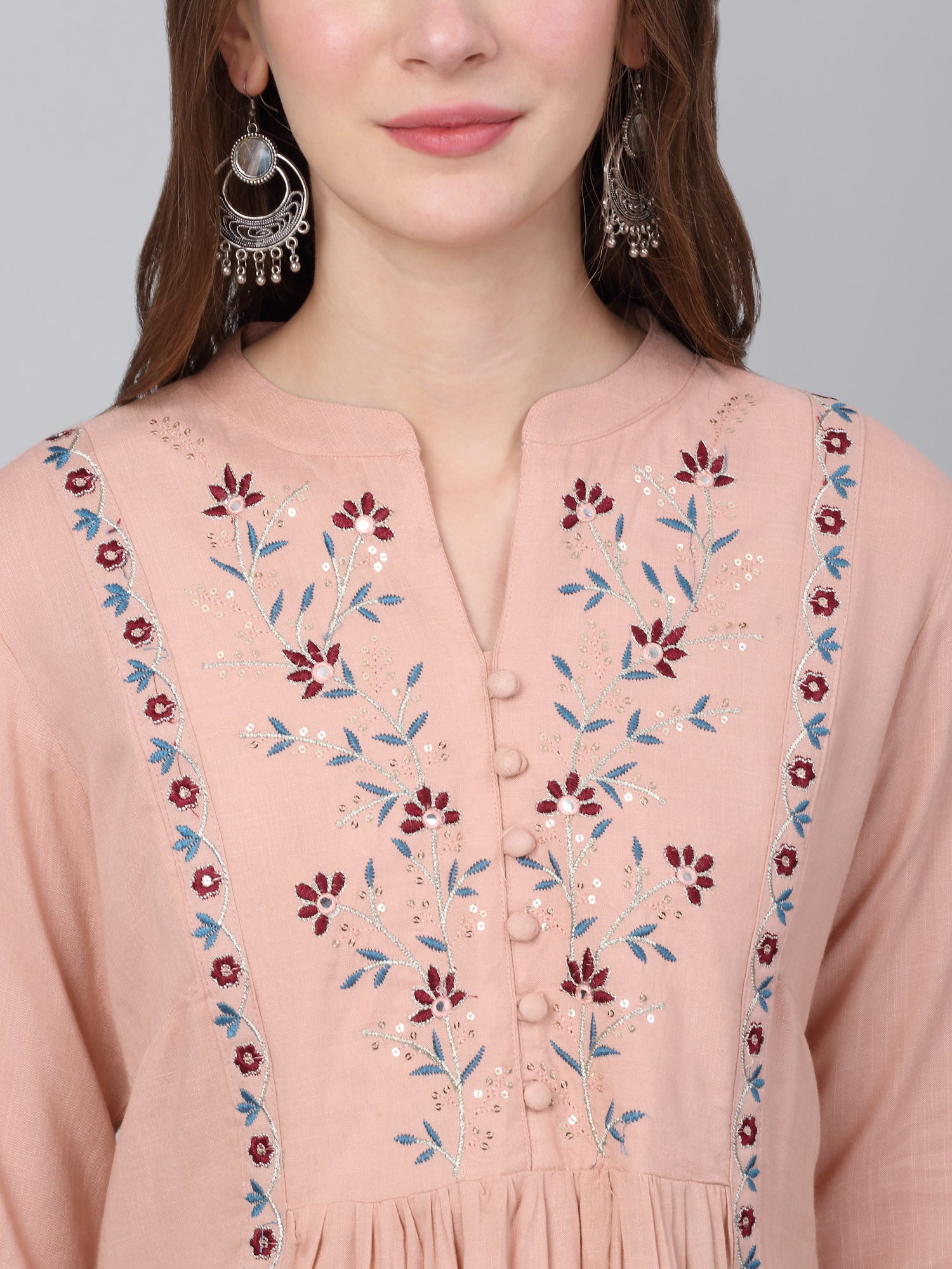 Women's Pink Embroidered Casual Kurta Plazzo Set - Image 5