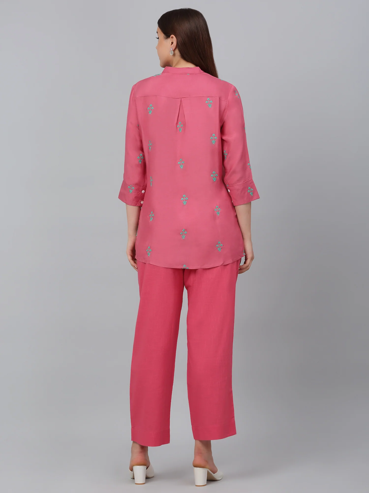 Women's Pink Embroidery Casual Co-Ord Set - Image 2