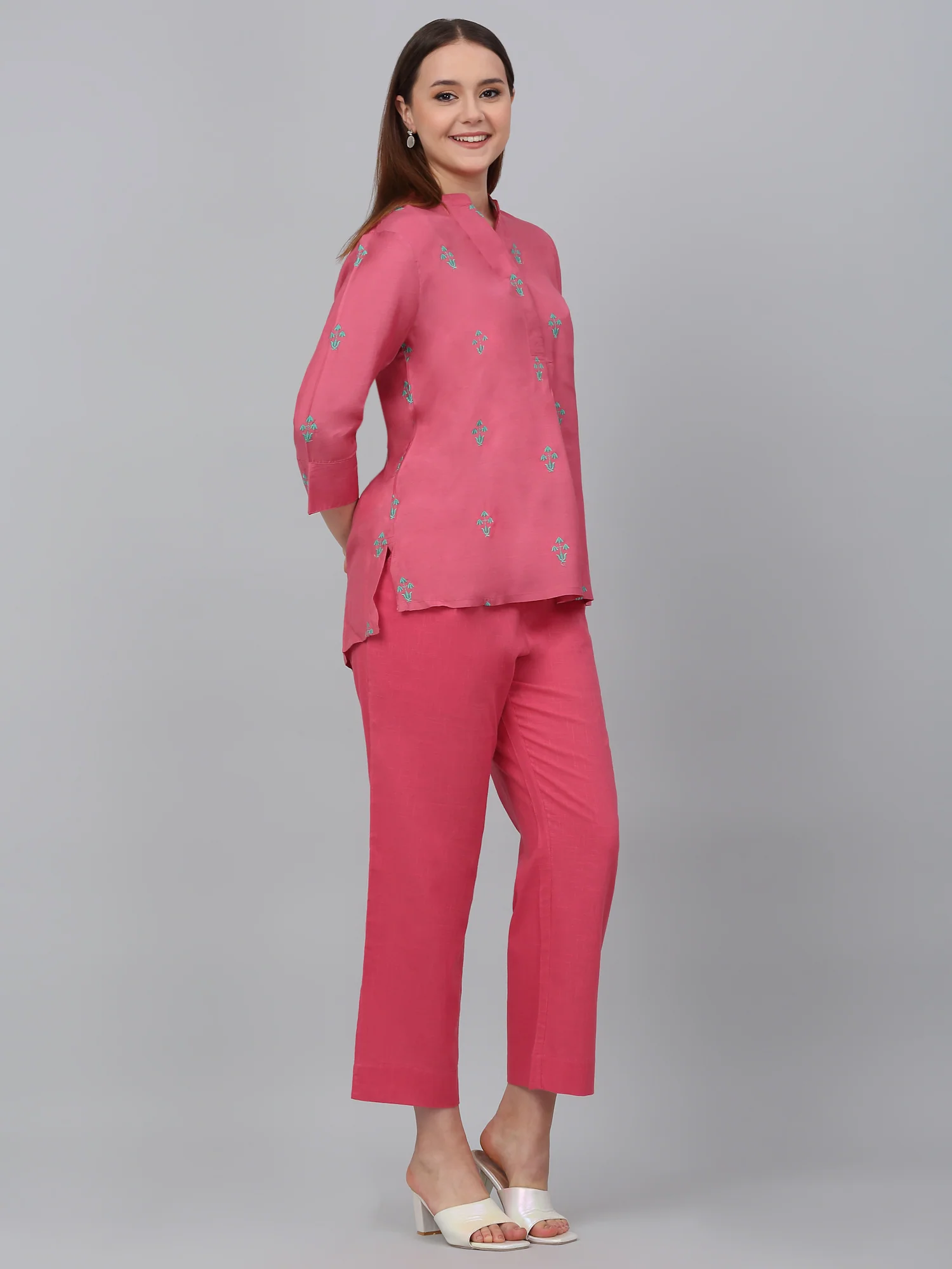 Women's Pink Embroidery Casual Co-Ord Set - Image 3