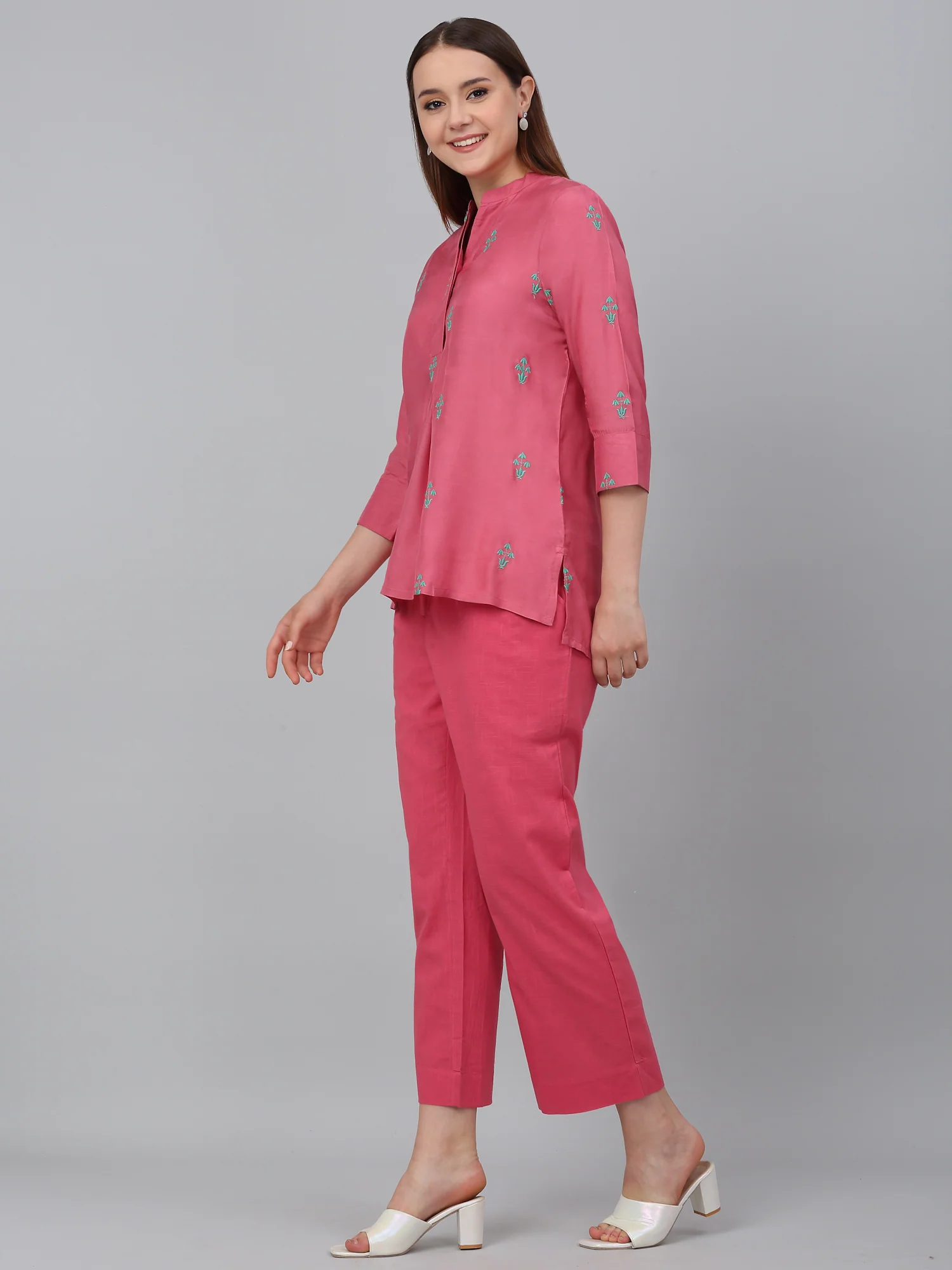 Women's Pink Embroidery Casual Co-Ord Set - Image 4