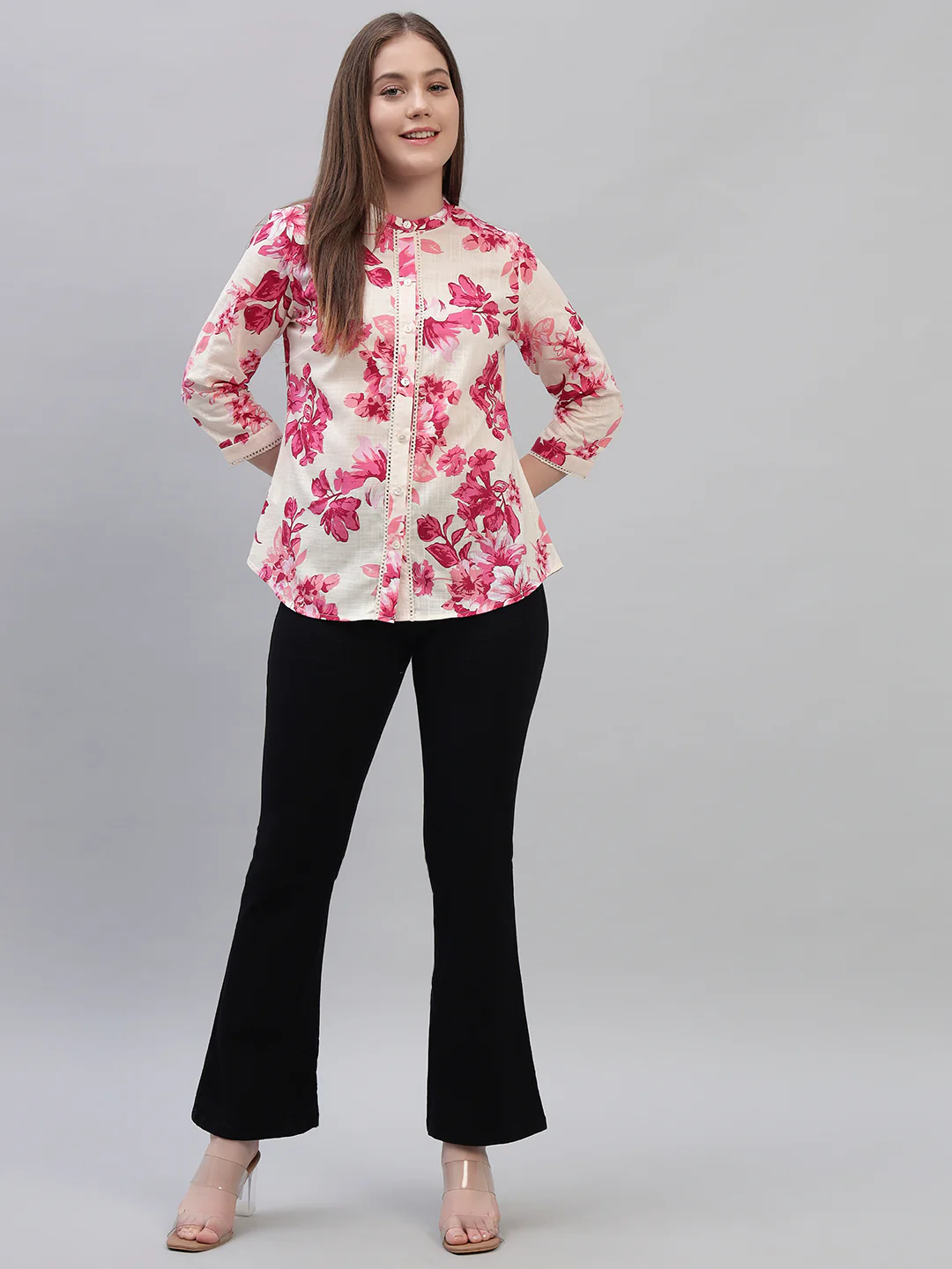 Women's Pink Printed 3/4th Sleeves Round Neck Casual Tunic - Image 5