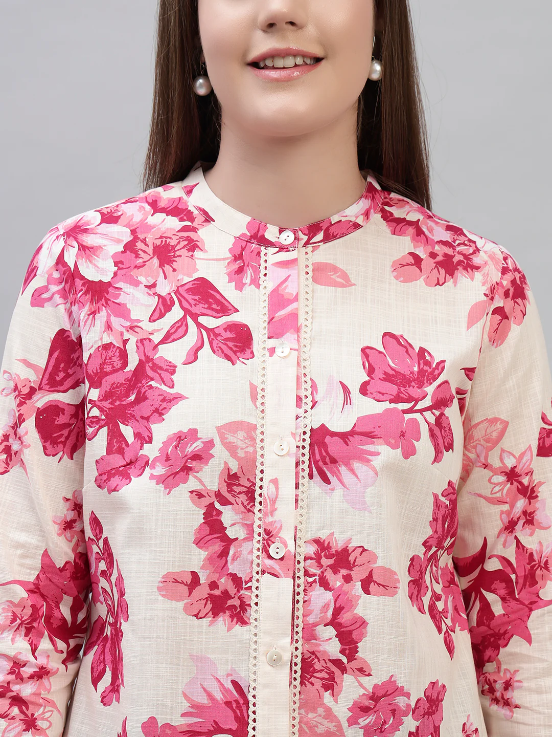 Women's Pink Printed 3/4th Sleeves Round Neck Casual Tunic - Image 6
