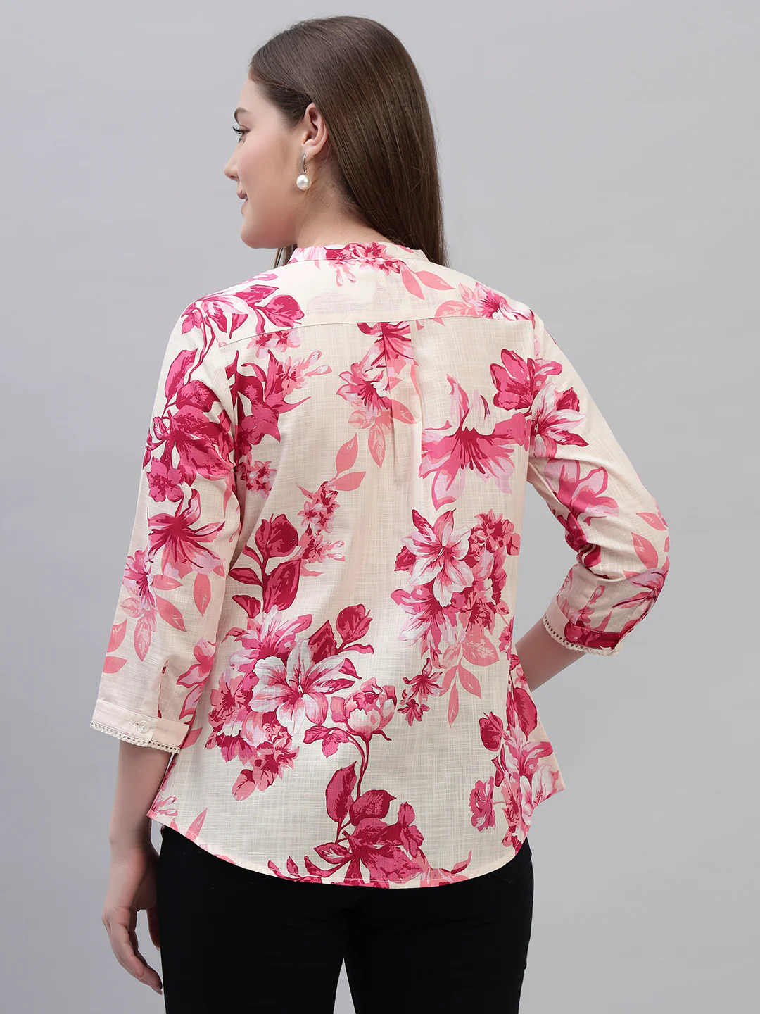 Women's Pink Printed 3/4th Sleeves Round Neck Casual Tunic - Image 8