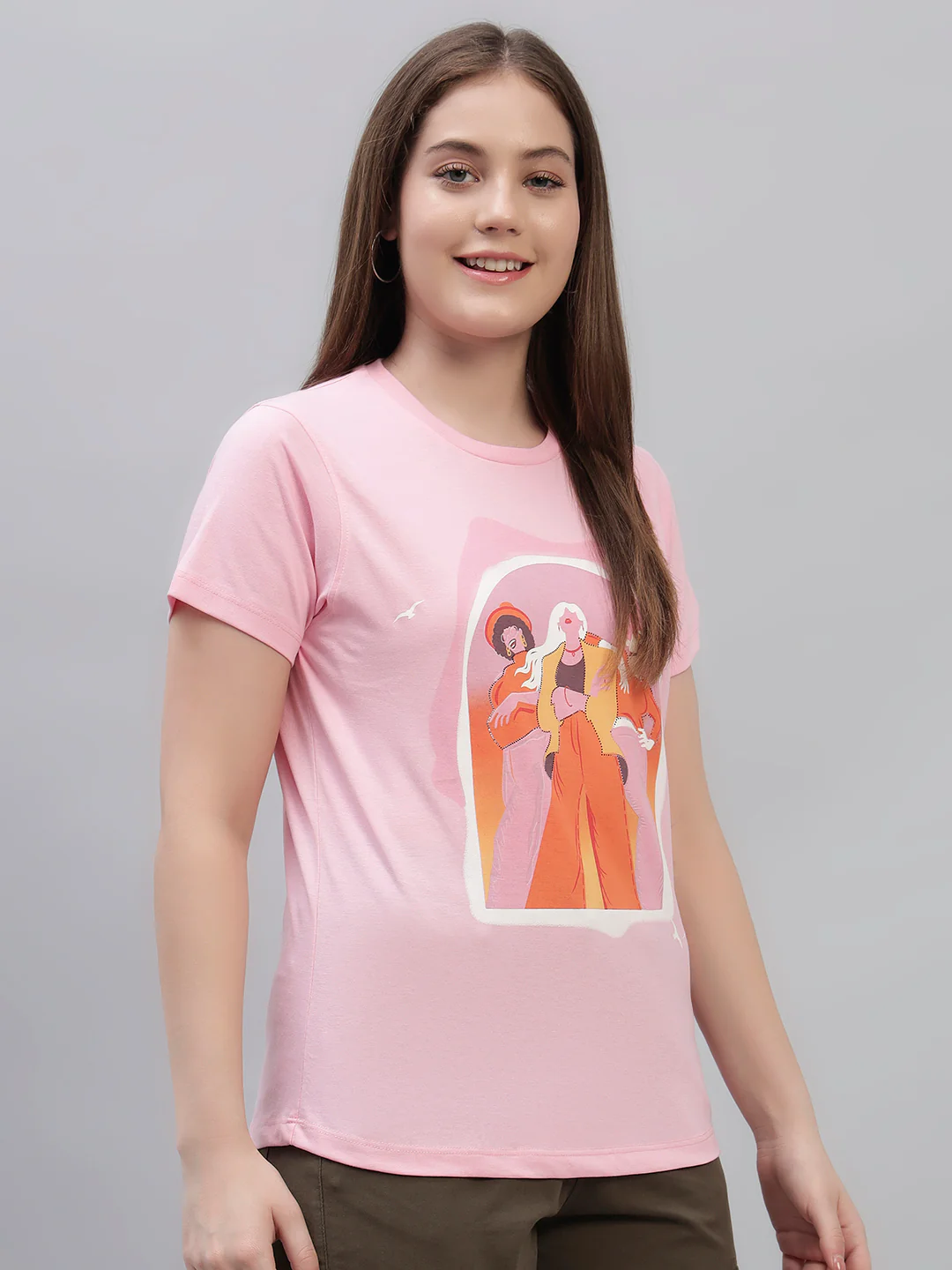 Women's Pink Printed Half Sleeves Round Neck Casual T Shirt - Image 4