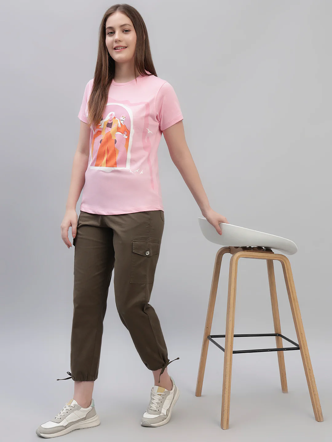 Women's Pink Printed Half Sleeves Round Neck Casual T Shirt - Image 6