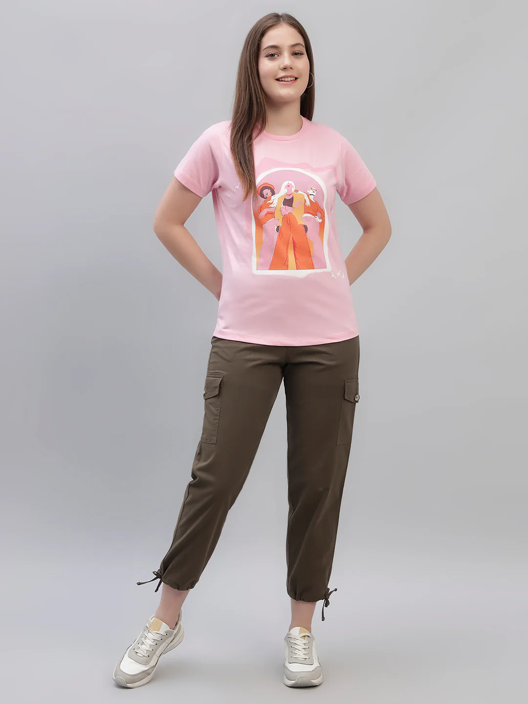 Women's Pink Printed Half Sleeves Round Neck Casual T Shirt - Image 9