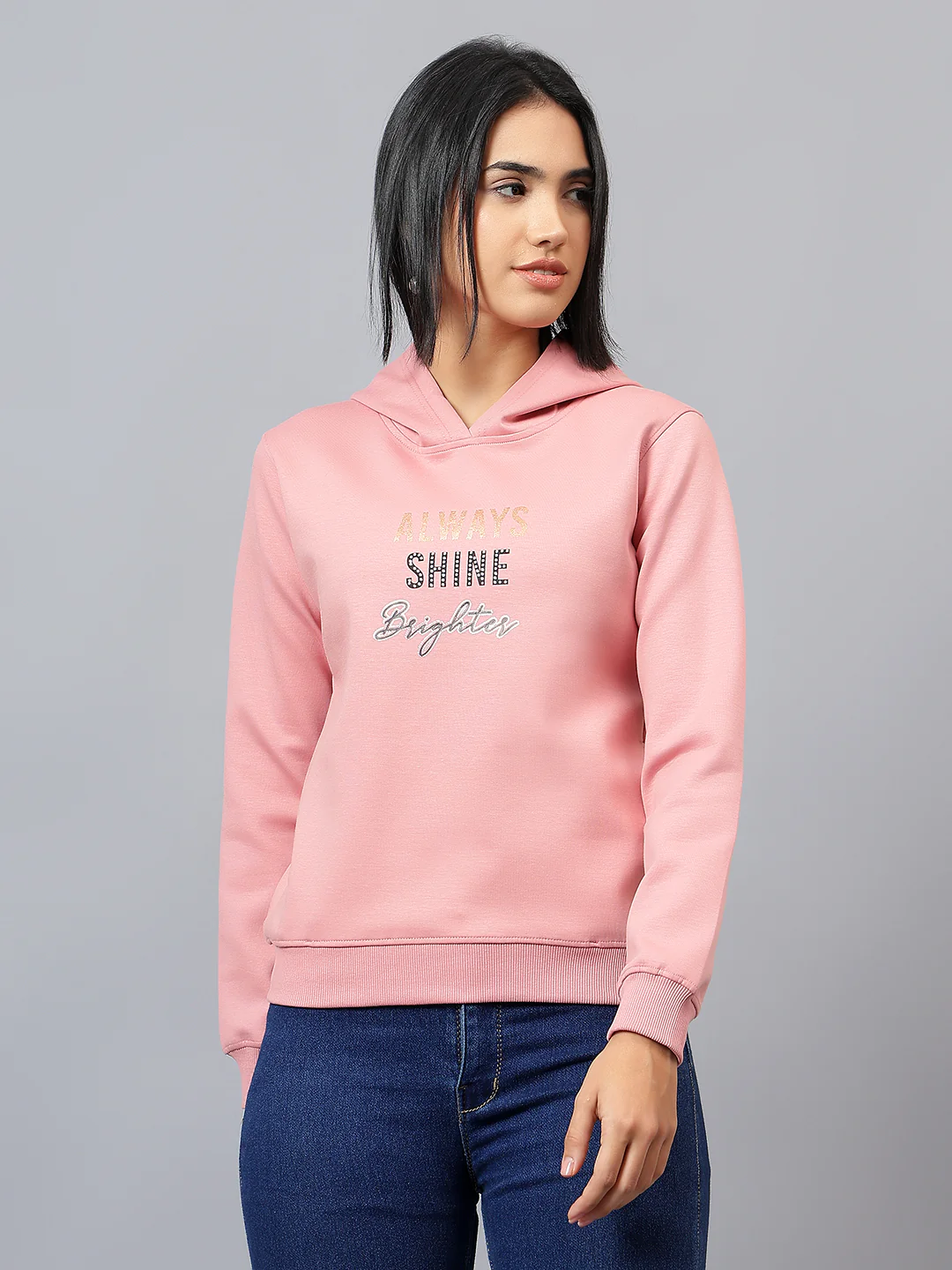 Women's Pink Printed Hooded Sweatshirt - Image 2