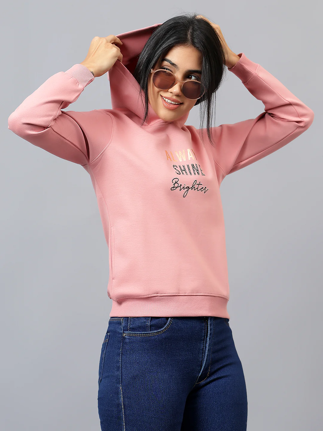 Women's Pink Printed Hooded Sweatshirt - Image 3