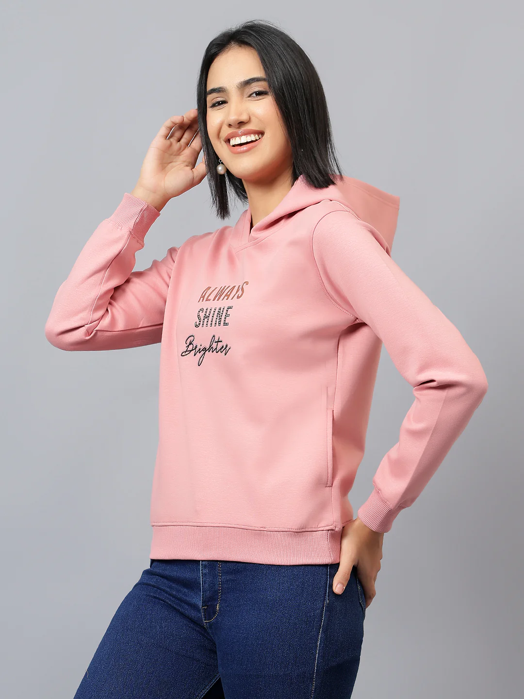 Women's Pink Printed Hooded Sweatshirt - Image 4