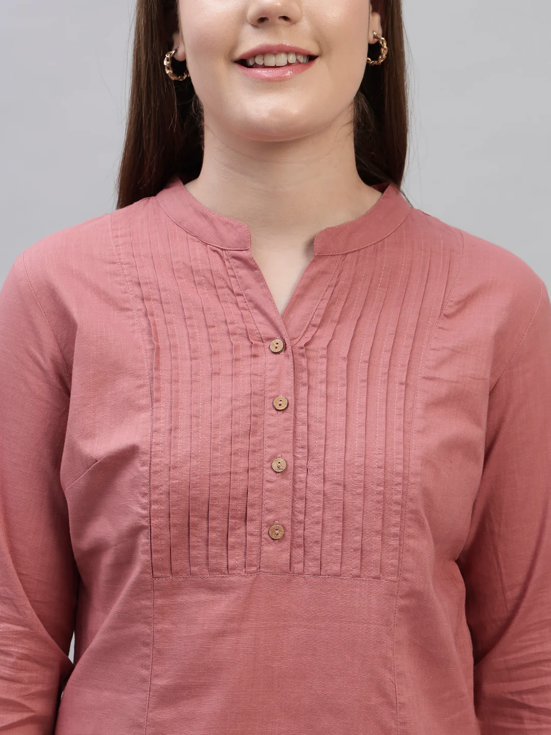 Women's Pink Solid 3/4th Sleeves Round Neck Casual Tunic - Image 6