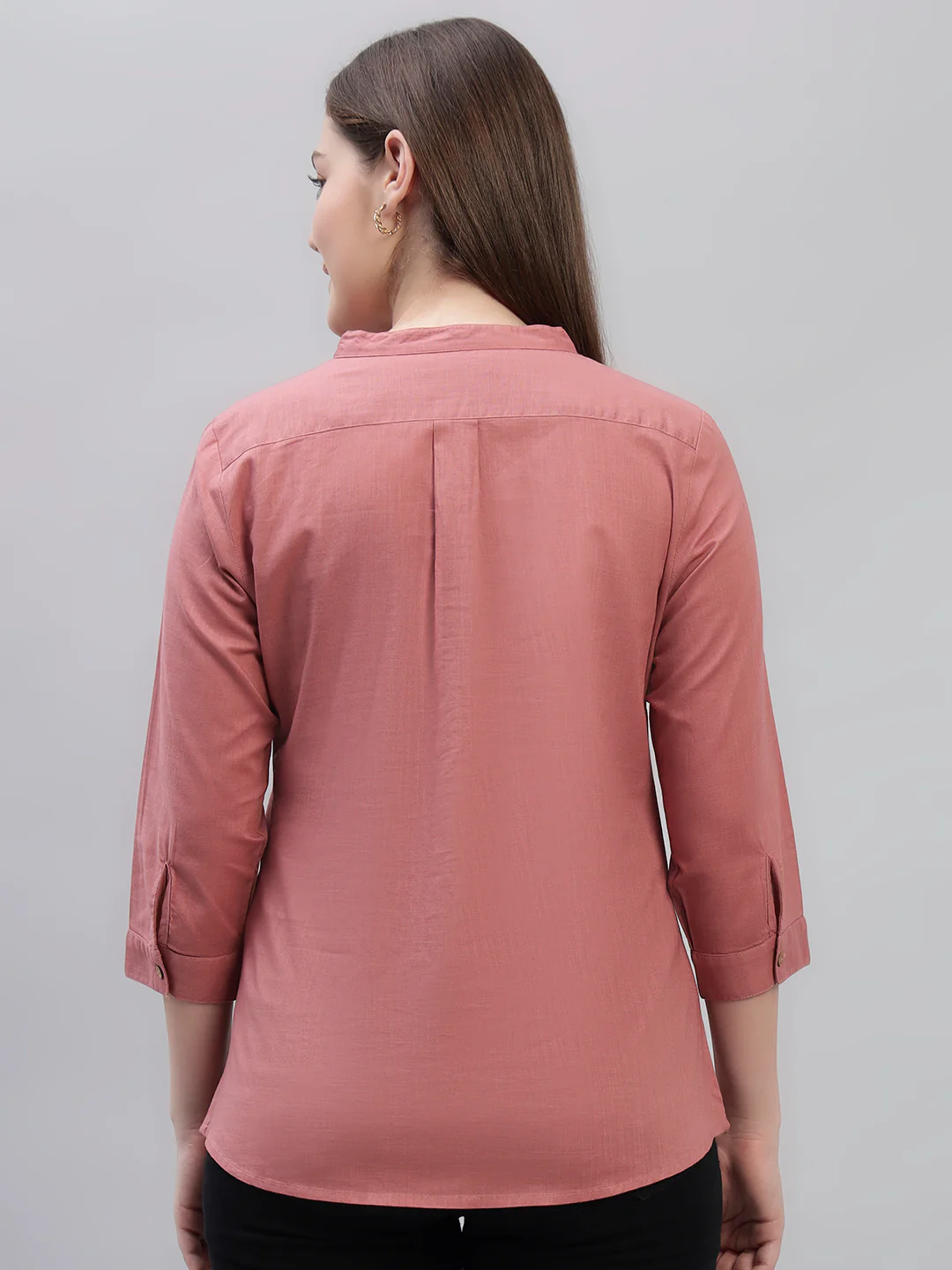 Women's Pink Solid 3/4th Sleeves Round Neck Casual Tunic - Image 8