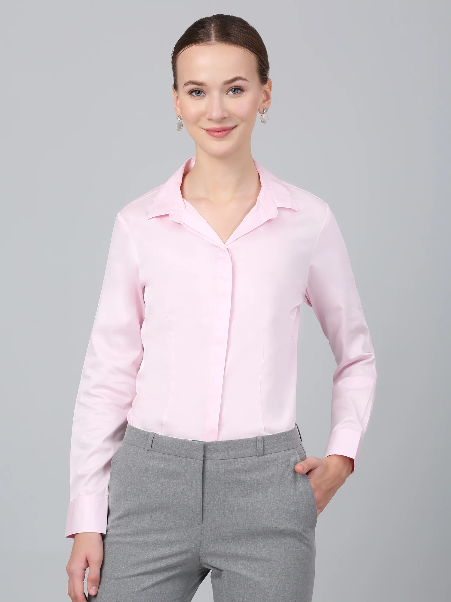 Women’s Pink Solid Formal Shirt | Office Wear by Cantabil - Image 3