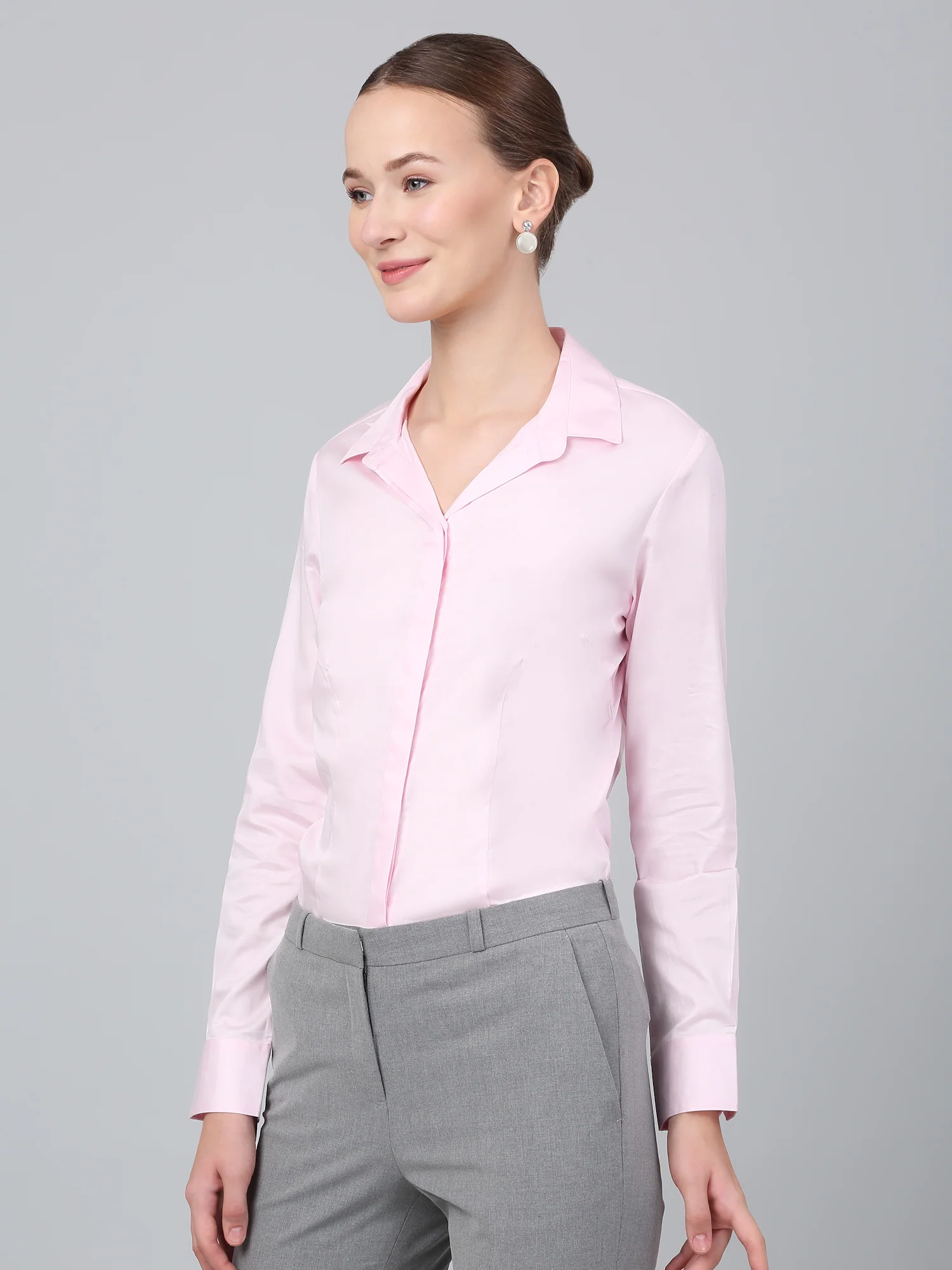 Women’s Pink Solid Formal Shirt | Office Wear by Cantabil - Image 4