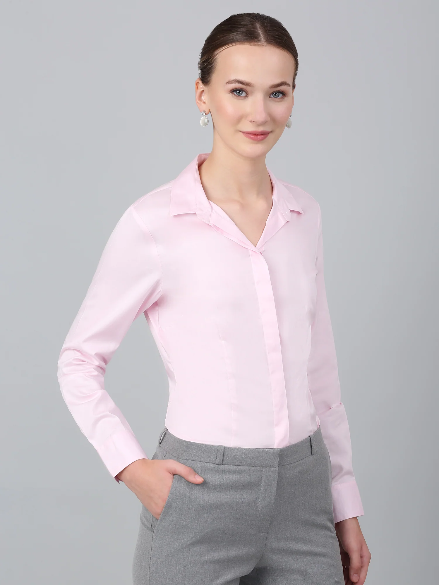 Women’s Pink Solid Formal Shirt | Office Wear by Cantabil - Image 5