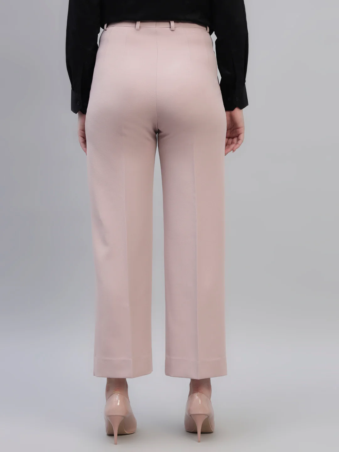 Women's Pink Solid Non Pleated Regular Fit High Waist Formal Trouser - Image 8
