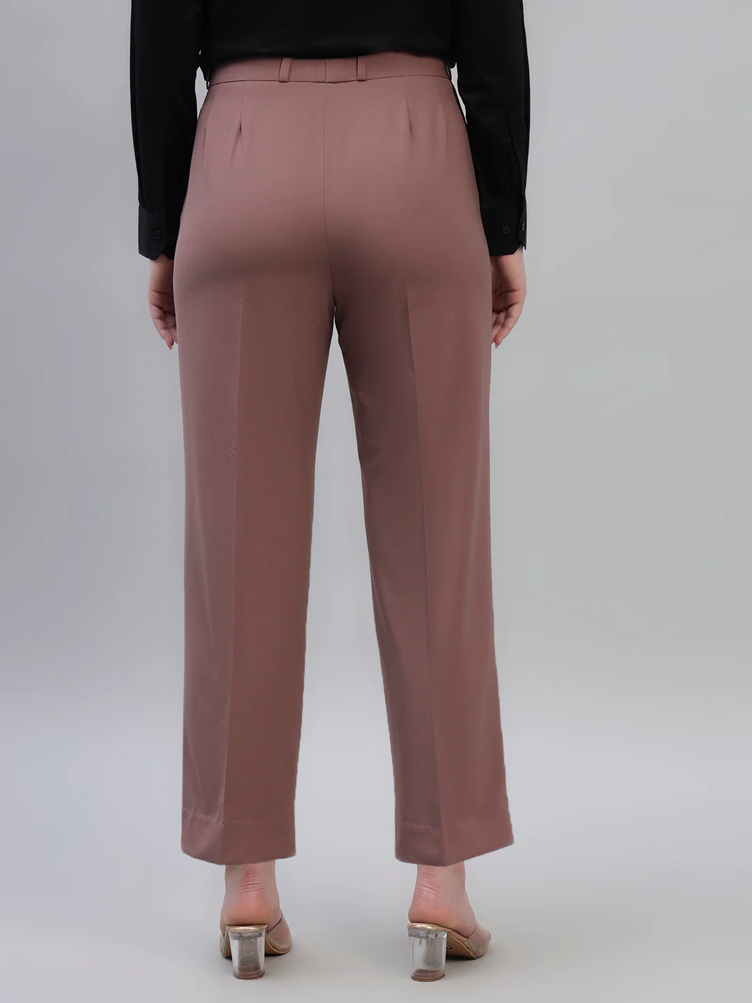 Women's Pink Solid Non Pleated Regular Fit High Waist Formal Trouser - Image 2