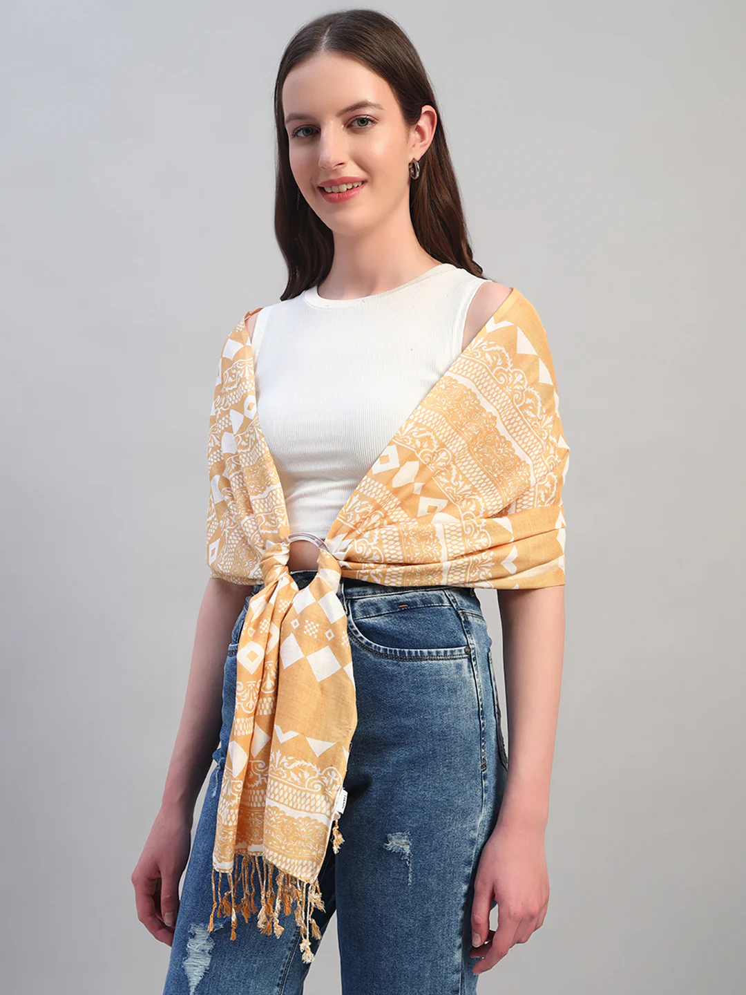Women's Printed Beige Scarf - Image 2