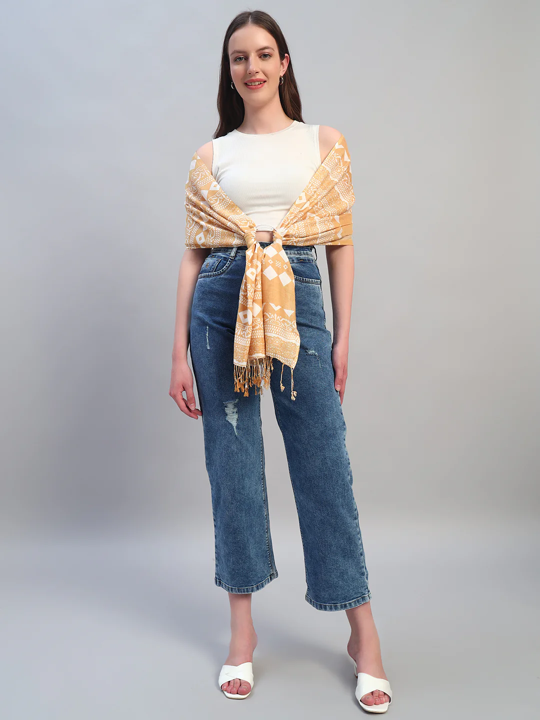 Women's Printed Beige Scarf - Image 7