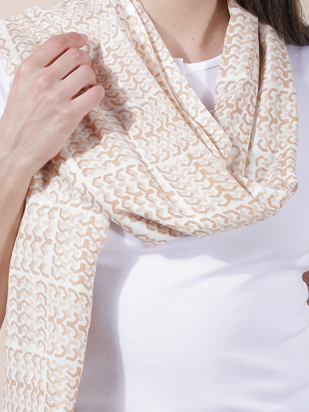 Women's Printed Beige Scarf - Image 2
