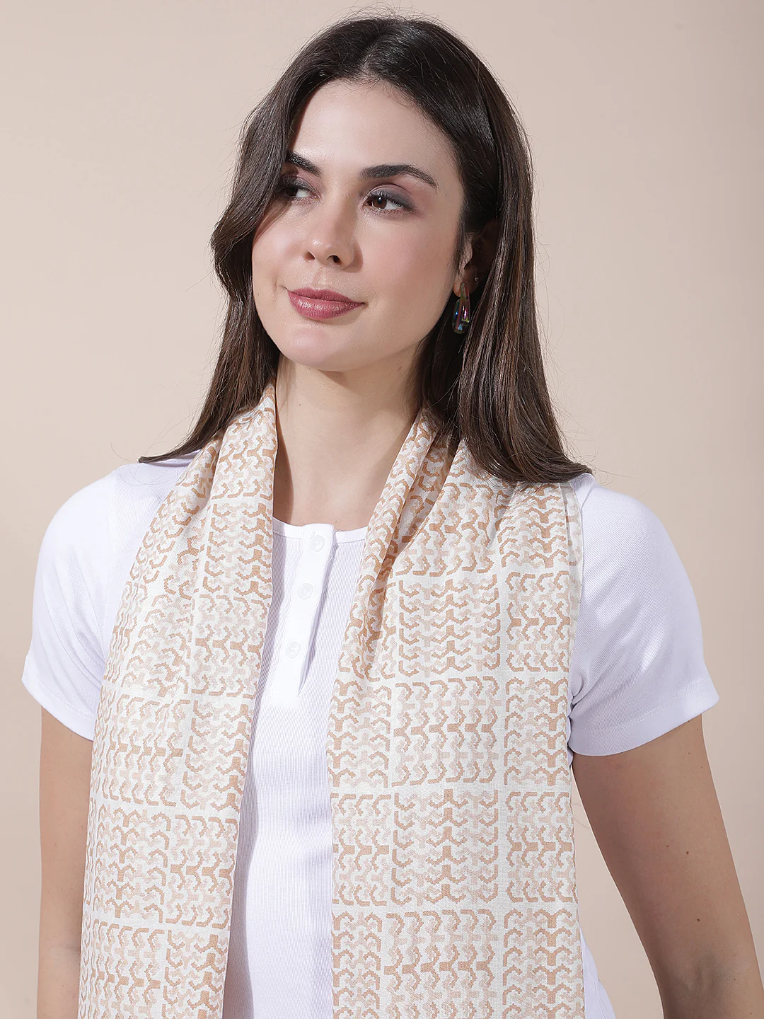 Women's Printed Beige Scarf - Image 6