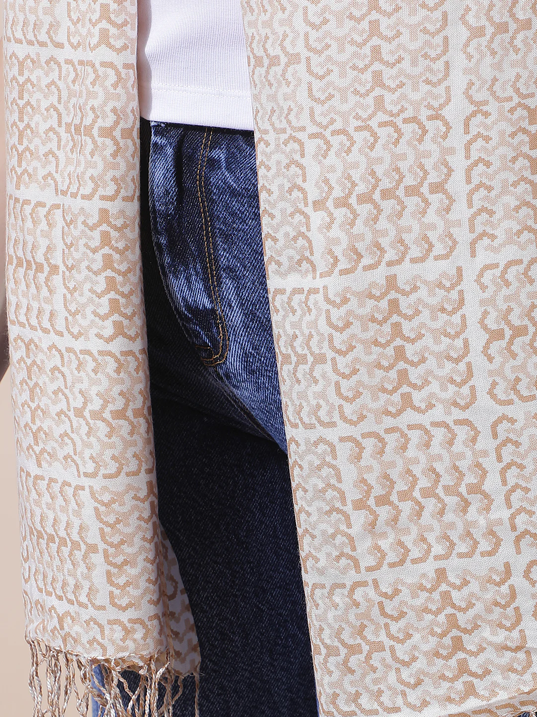 Women's Printed Beige Scarf - Image 7