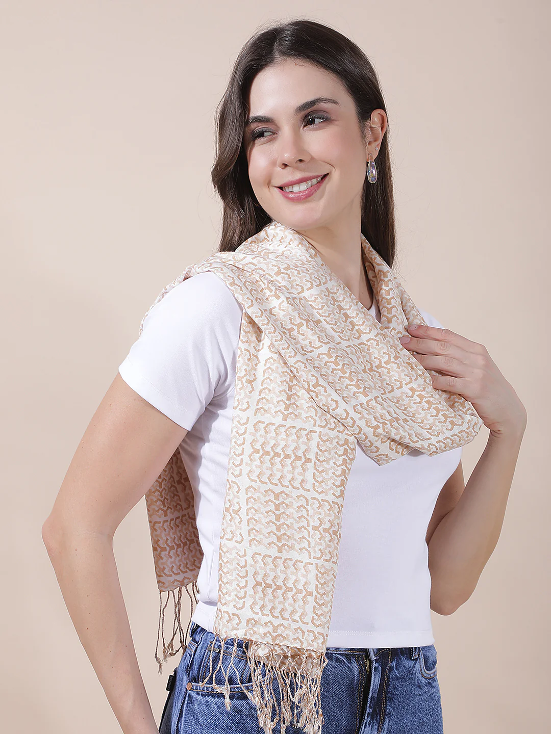 Women's Printed Beige Scarf - Image 8