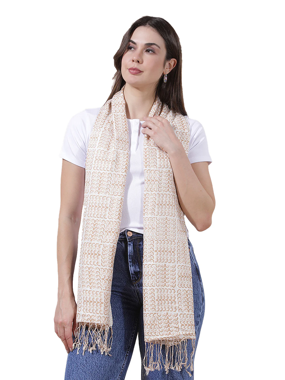Women's Printed Beige Scarf - Image 9