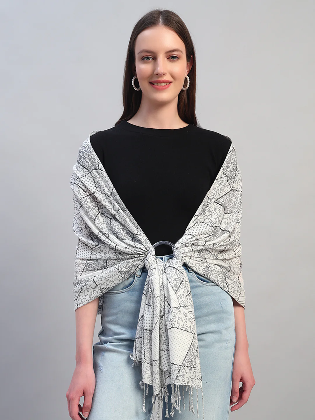 Women's Printed Beige Scarf - Image 2