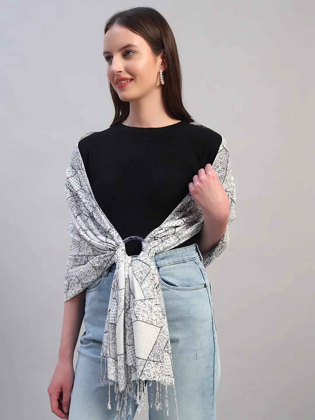 Women's Printed Beige Scarf - Image 3