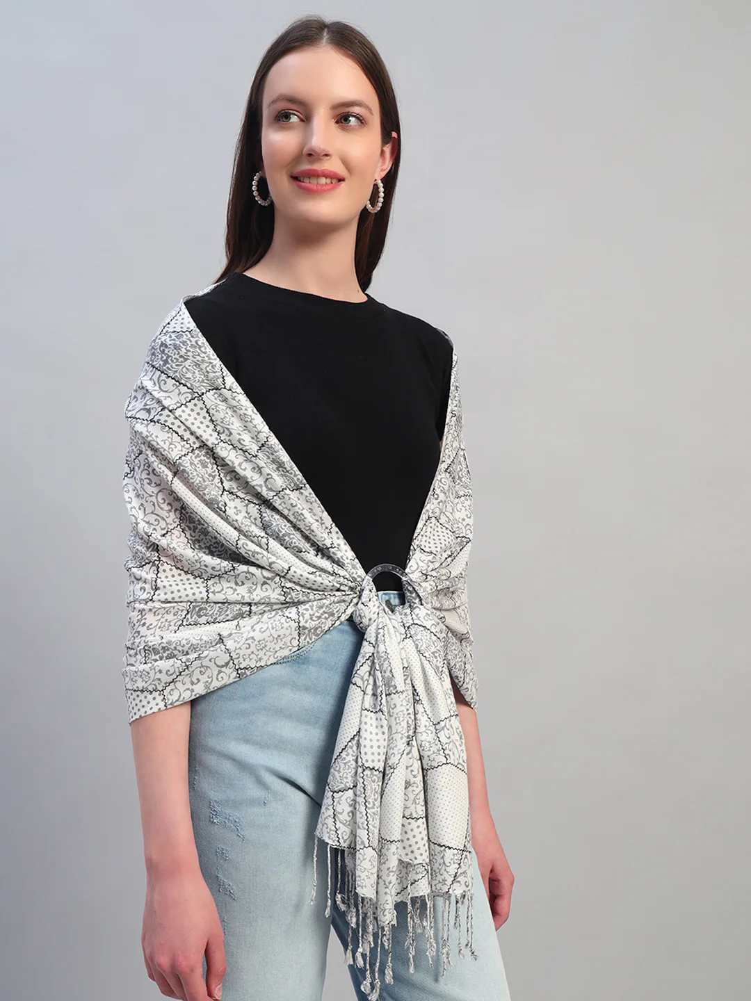 Women's Printed Beige Scarf - Image 5