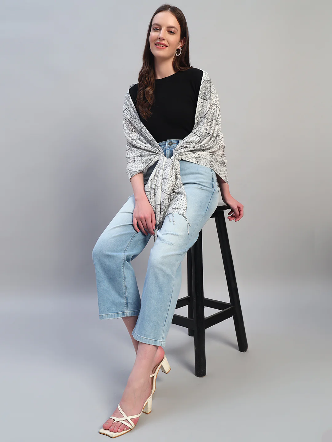 Women's Printed Beige Scarf - Image 7