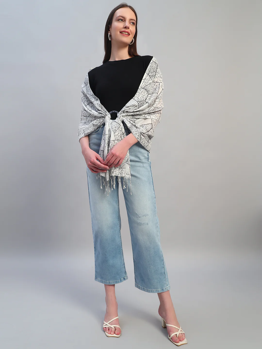Women's Printed Beige Scarf - Image 8