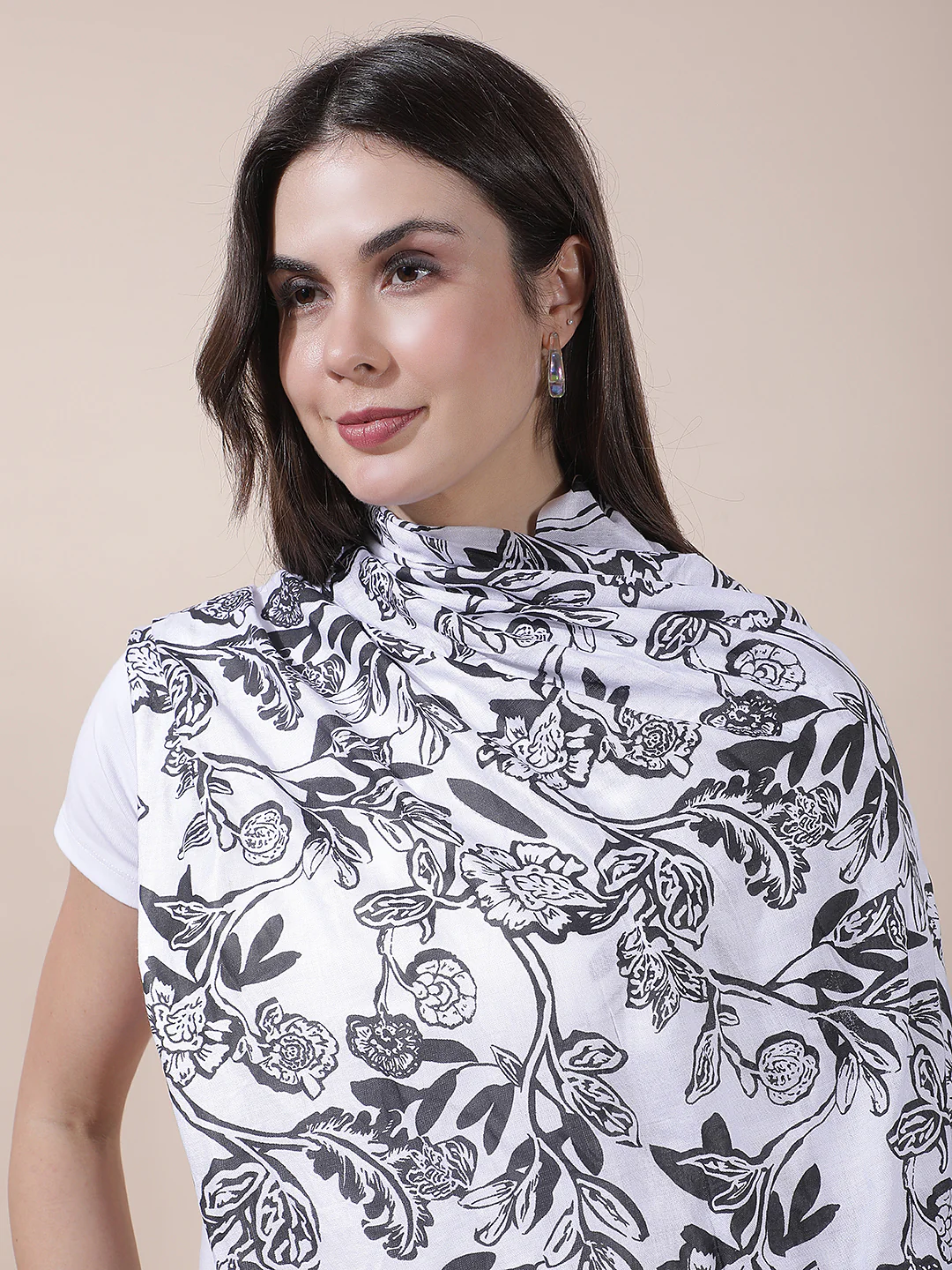 Women's Printed Black Grey Scarf - Image 6