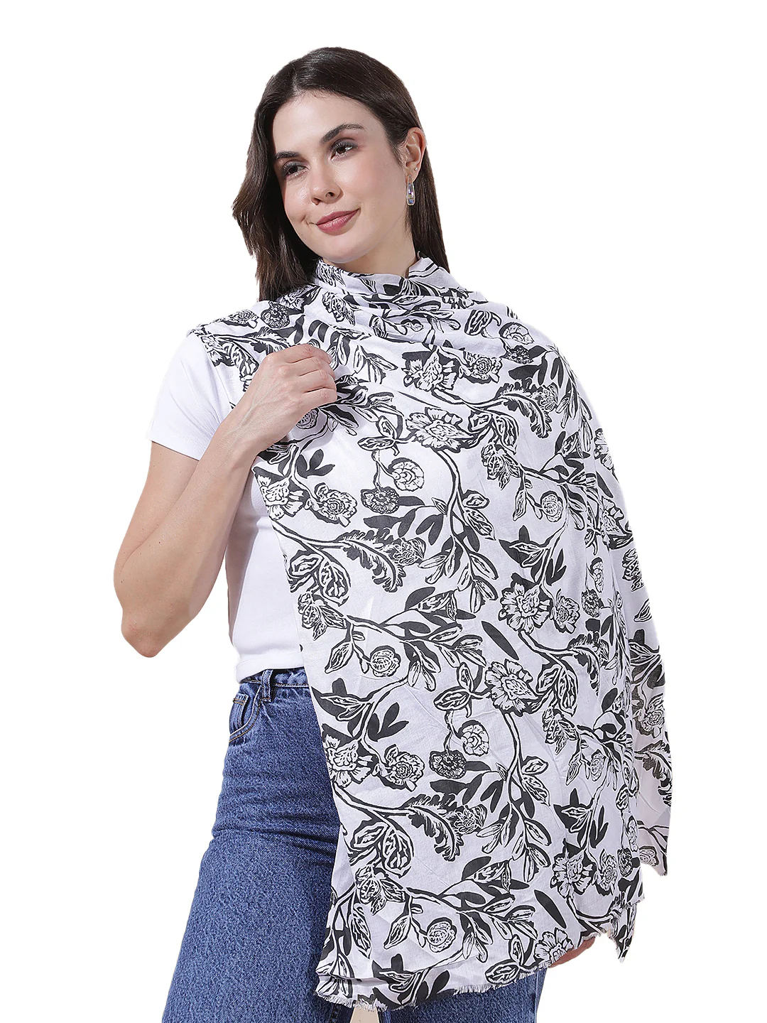 Women's Printed Black Grey Scarf - Image 8