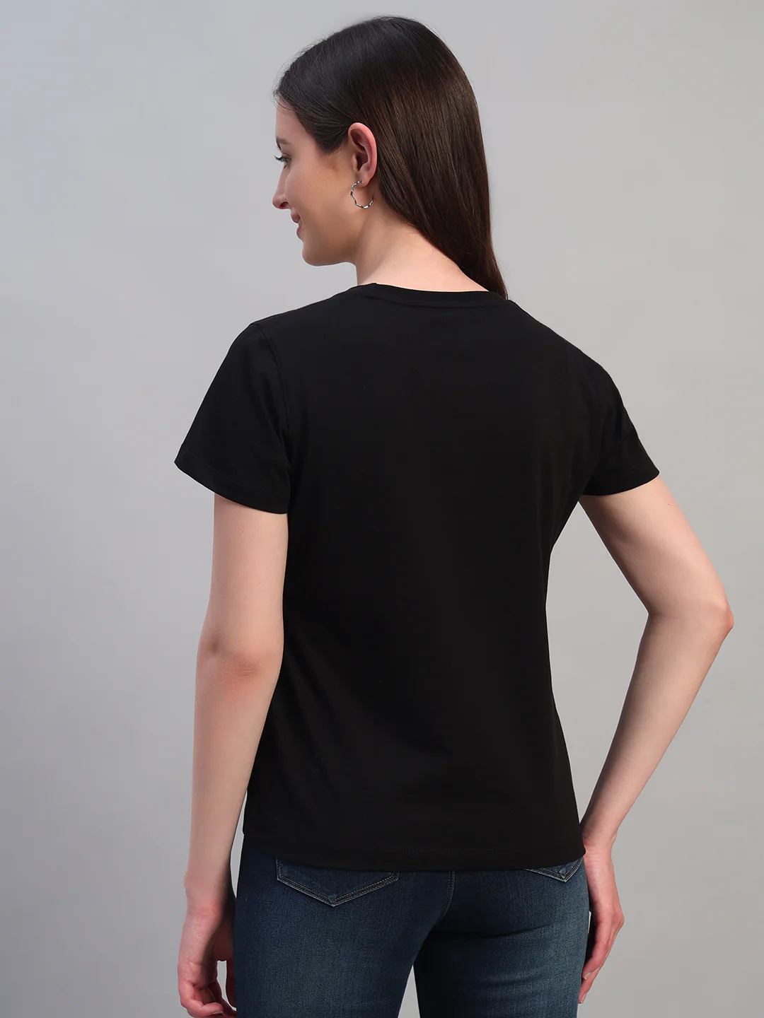 Women's Printed Black Round Neck Half Sleeves Casual T-Shirt - Image 4