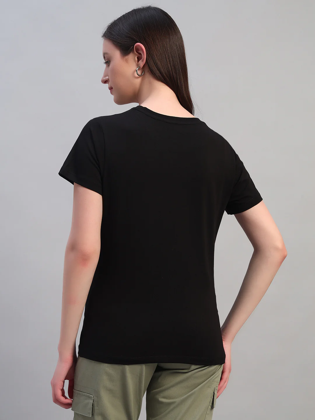 Women's Printed Black Round Neck Half Sleeves Casual T-Shirt - Image 4