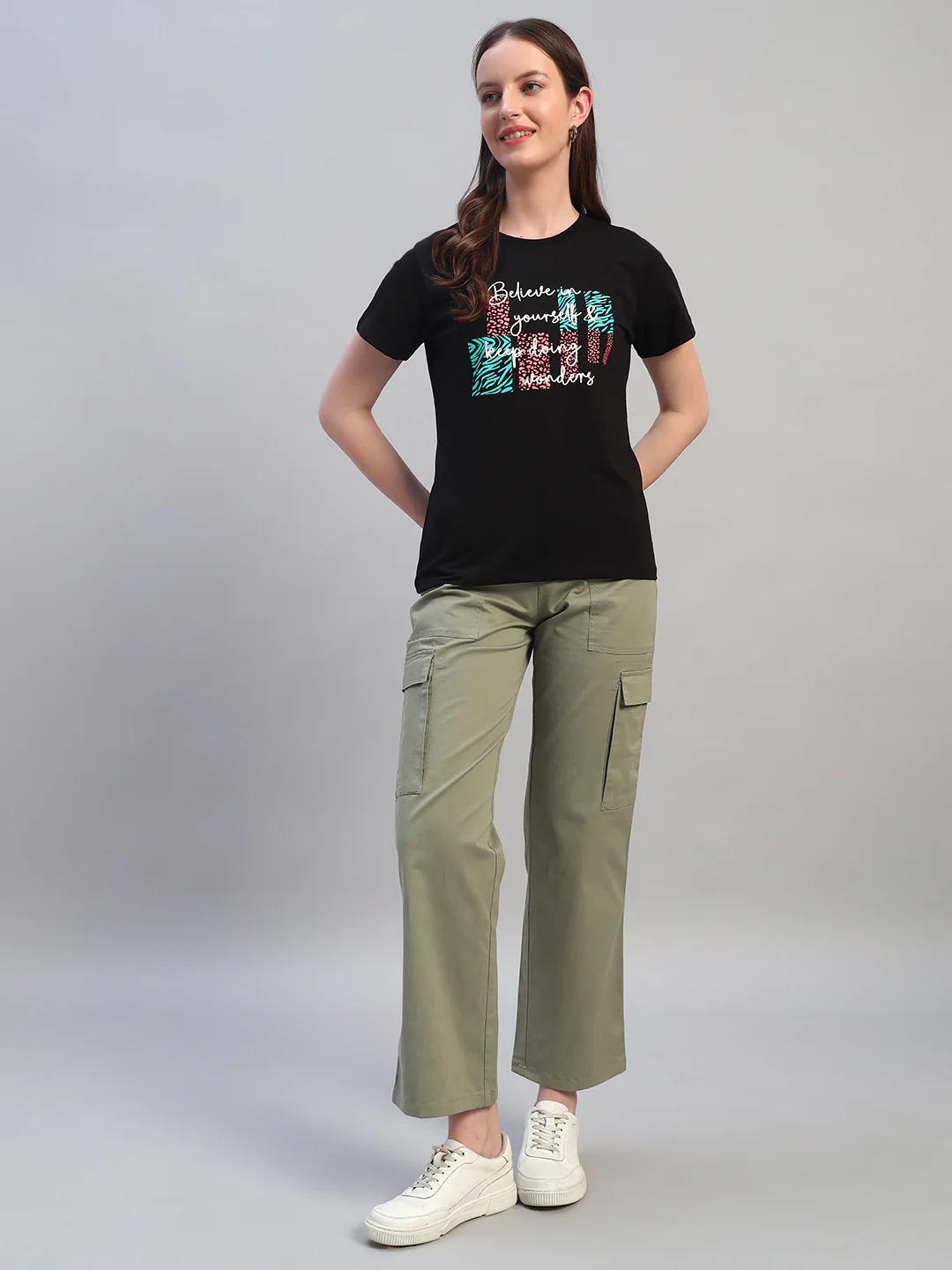 Women's Printed Black Round Neck Half Sleeves Casual T-Shirt - Image 6