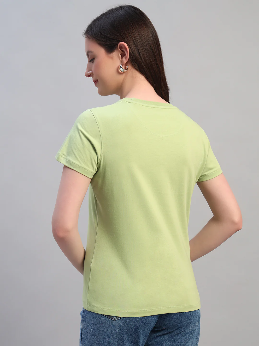 Women's Printed Mint Green Round Neck Half Sleeves Casual T-Shirt - Image 4