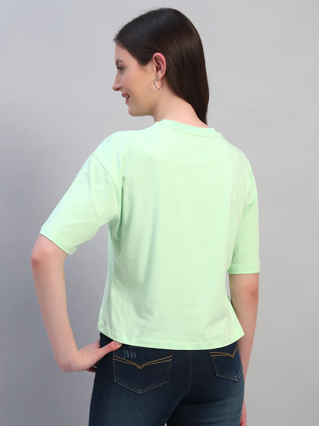 Women's Printed Mint Green Round Neck Half Sleeves Casual T-Shirt - Image 5