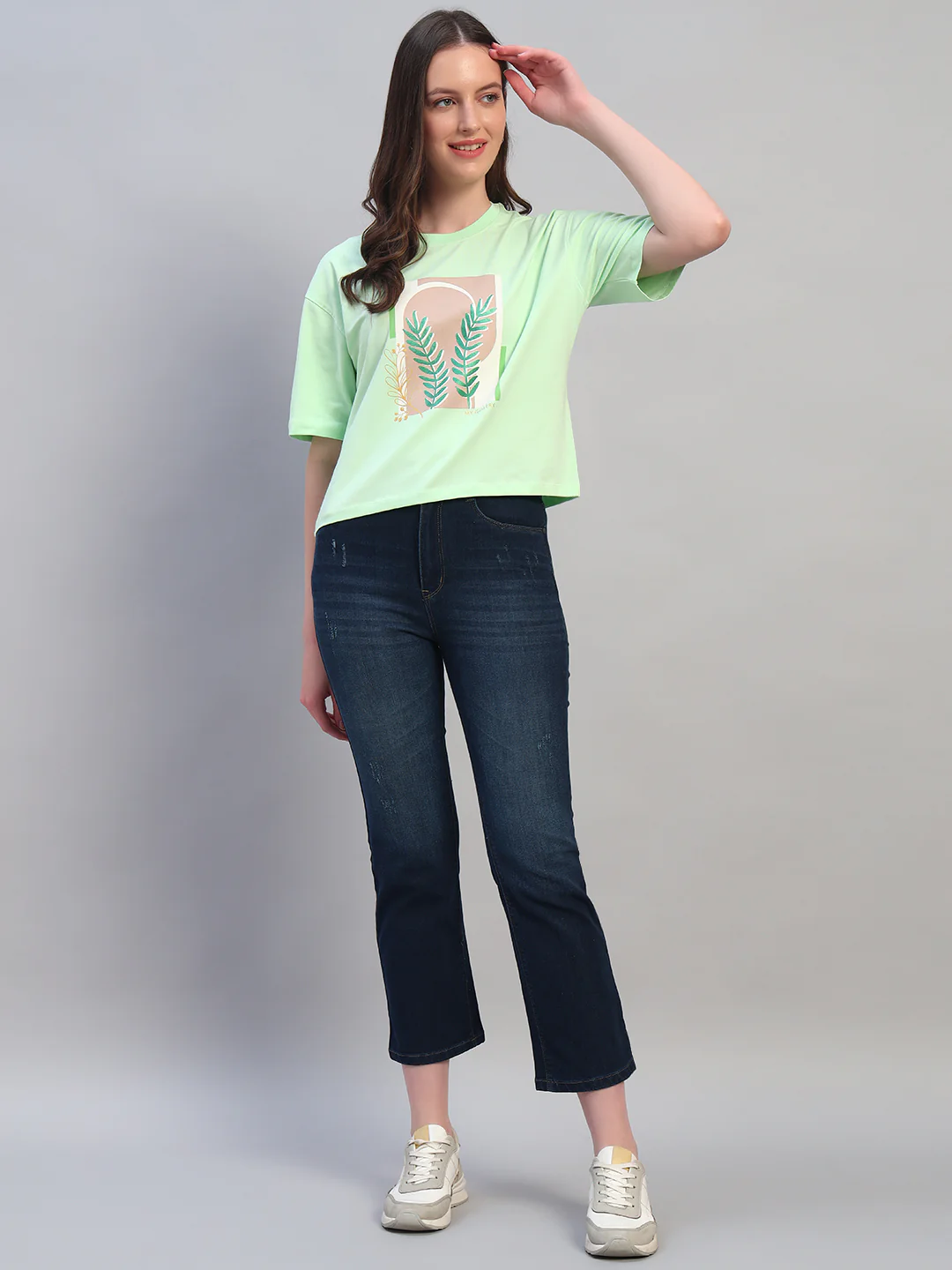Women's Printed Mint Green Round Neck Half Sleeves Casual T-Shirt - Image 8