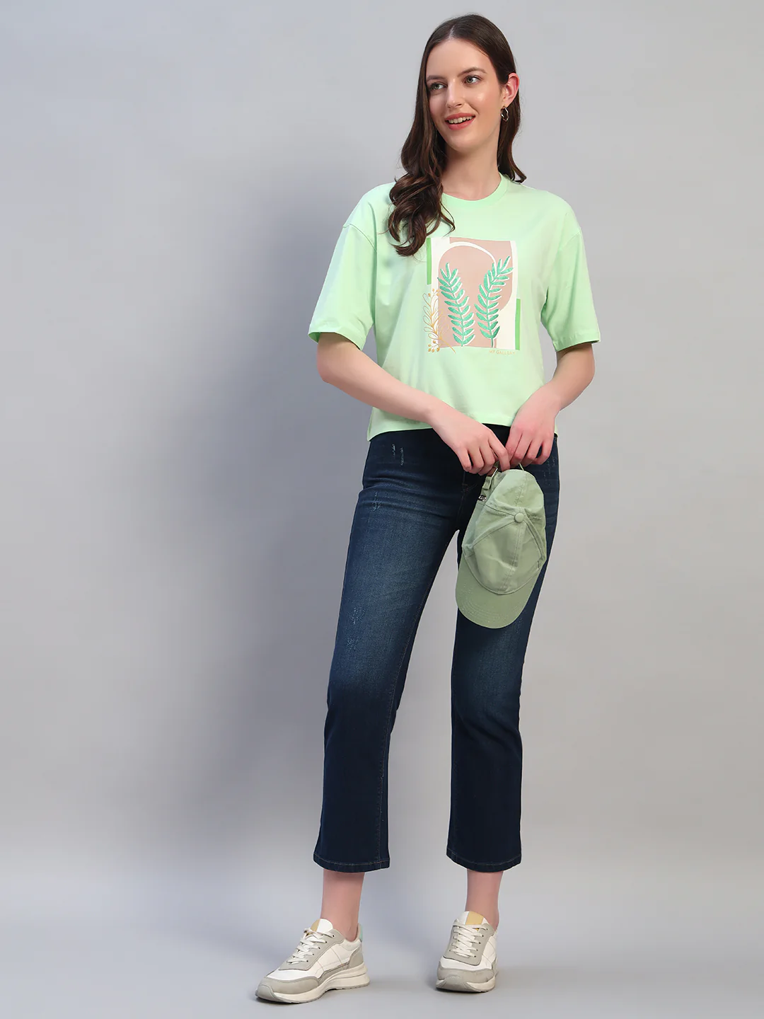 Women's Printed Mint Green Round Neck Half Sleeves Casual T-Shirt - Image 9