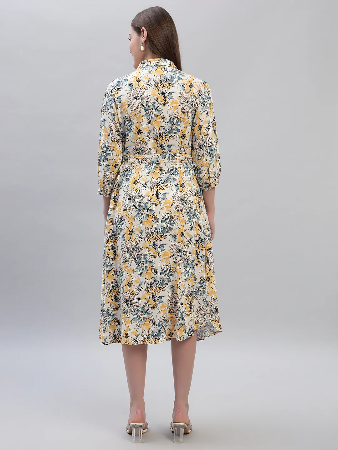 Women's Printed Multi 3/4th Sleeves Spread Collar Casual Dress - Image 4