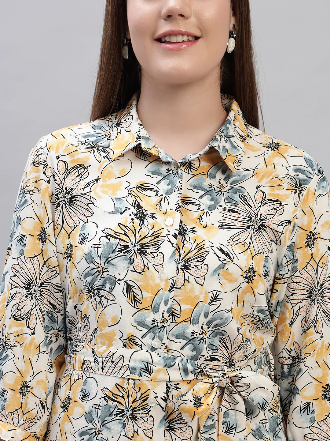Women's Printed Multi 3/4th Sleeves Spread Collar Casual Dress - Image 6