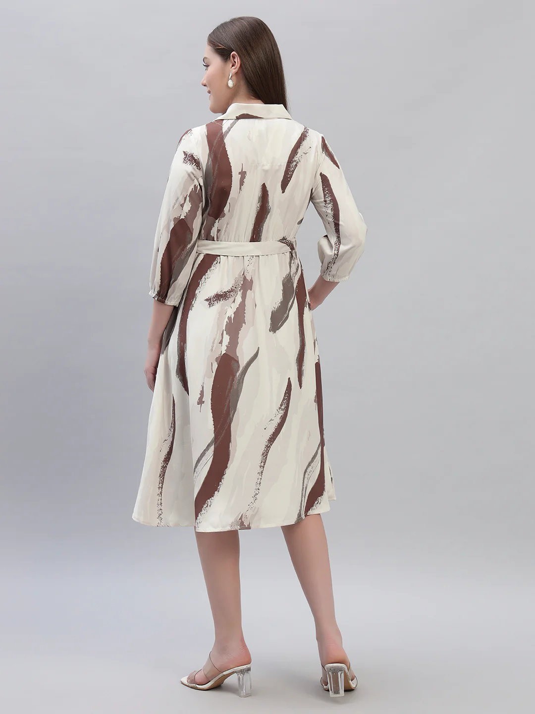 Women's Printed Multi 3/4th Sleeves V-Neck Casual Dress - Image 2