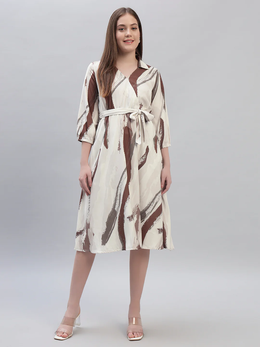 Women's Printed Multi 3/4th Sleeves V-Neck Casual Dress - Image 3